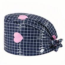 1 pieza Gorro de enfermera con estampado de carta de amor de poliéster para mujeres, antibacteriano y antipolvo, diseño de correa elástica ajustable, banda transpirable interior, gancho para la mascarilla, adecuado para médicos, enfermeras, salón de belleza, veterinaria y trabajadores de limpieza