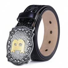 Letters A-Z Belts For Men Big Buckle Western Male Belts Retro PU Leather Waist Strap For Pants Pank Street Cowboy Cowgirl Style Black 3.8cm Width Casual, Business, Boyfriend Husband Father Dad Men Gift, Daily Wear, Fashion, Teen, Outdoor, Vacation, Athletic, Travel, Street, Boho, Vintage Fall, Autumn, Halloween Autumn-Winter Accessories, Suitable For Teens, Youth, Men, Casual, Outdoor, Athletic, Vacation, Graduation Gifts, Birthday, Daily Wear - Letter - View 15