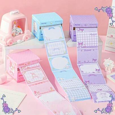 Sanrio 126 Sheets Sanrio Kuromiya Melody Pull-Out Sticky Notes, Large Capacity Label Stickers, With Expandable Stickers, Perfect For Correcting Mistakes And Managing Information
