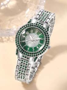 Conjunto de 7 peças de Relógio de Pulso Feminino é Lindo, Elegante, Mostrador Redondo Totalmente Diamantado, Pulseira, É um Conjunto de Relógio de Luxo a Quartzo e Colar Pingente, Brincos, Anel e Pulseira, Ideal para Uso Diário, Temporada de Volta às Aulas, Temporada de Formatura, Ação de Graças, Casais, Melhor Presente (Caixa do Relógio não Incluída)