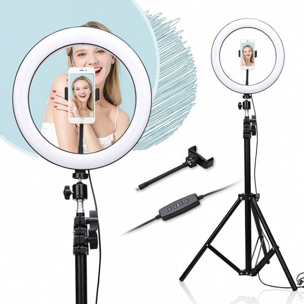 1 pieza Luz LED redonda con control remoto Bluetooth, alimentación por USB, adecuada para transmisiones en vivo, grabación de videos, luz de relleno fotográfico, regalo del Día de San Valentín