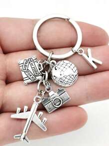 26 Letters Unisex Airplane Alloy Keychain, Street Fashion Airplane, Globe, Camera Metal Keychain Accessories, Best Friend Travel Accessories Pendant Gifts, Fashion Keychains, Car Keychains, Interesting Keychains, Men's Accessories, Women's Accessories, Ideal Holiday Gifts For Travel Enthusiasts, Suitable For Daily Wear, Mobile Phones, Backpacks, Fashion Pendant Accessories, Holiday Gifts, Birthday Gifts, Father's Day Gifts School Cartoon