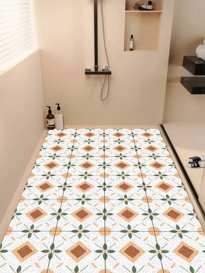 1pc PVC Bathroom Mat, French Minimalist Style, 1cm Thick, Bathroom Anti-Slip Mat With Drainage Holes, Toilet Floor Mat With Anti-Slip Hollow Drainage, Quick Drying PVC Shower Mat, Suitable For Damp Areas, Shower Room, Waterproof And Easy To Clean, Anti-Slip Shower Mat, Suitable For Entryway Doormat Christmas Decor