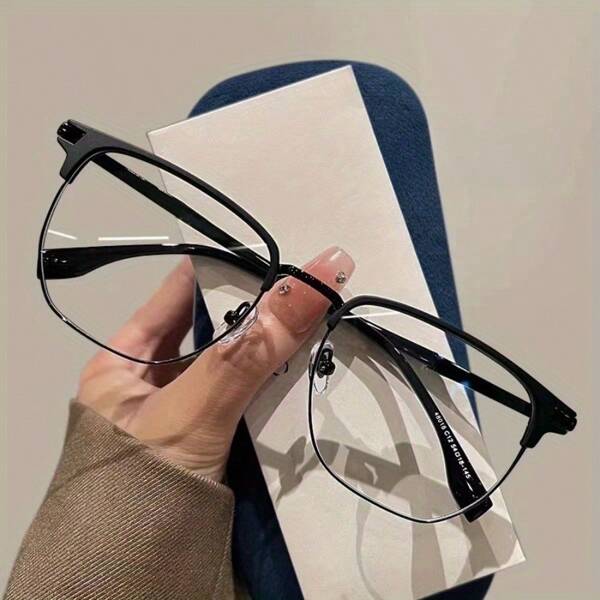 Women's Half-Frame Old Fashion Glasses UV Reading Glasses  Light Computer Reader Men's Fashion Plane Light Glasses Protective Transparent Lenses