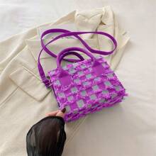 Nuevo bolso de mano de primavera/verano con bloque de color, cuadros y flecos, bolso de hombro cruzado casual y versátil para mujer
