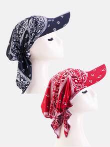 2pcs/Set Women's Bandana Headwrap Visor Hat, Scarf Hat With Ribbon, Sun Protective Hat Suitable For Spring/Summer - Multicolor - View 12