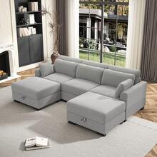 Loveseat Sofa, Modular Sofa, Corduroy Upholstered, With Removable Cushions And Backrest, Modern Sofa, Single Sofa, Footrest, Wide Armrests, Suitable For Living Room, Bedroom, Apartment, Beige/Grey - 灰色 - 查看 11