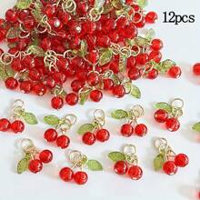 12pcs/Set Fashionable Cute Plastic Cherry Decor, Suitable For DIY Jewelry Making Bracelets, Necklaces, Earrings, Pendants