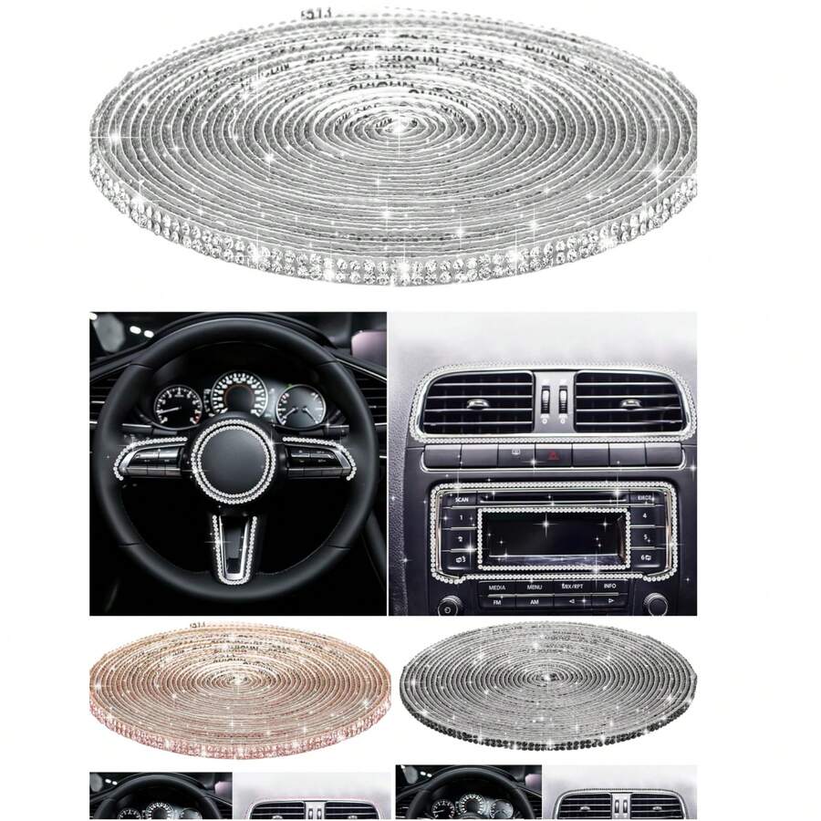 Bling Car Trim Strips, Bling Car Trim Strips, Rhinestone Strips For Car Dashboard Decoration Glitter Interior Exterior Accessories Automotive Diamond Inlaid Decorative Strip DIY 1pc - Multicolor - View 1