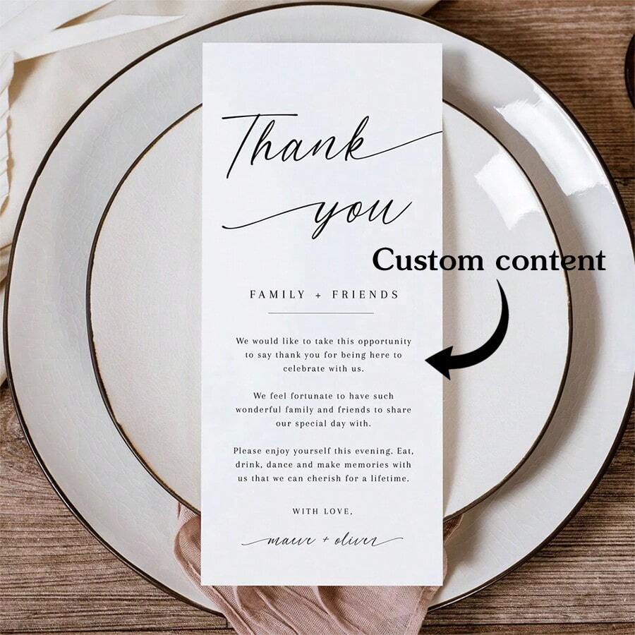 5/20/50 Pieces Personalized, Simple, And Elegant Thank-You Place Cards; Modern Design Wedding Thank-You Notes For Table Settings. ,Forever Love - Multicolor - View 1