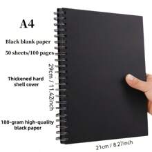 A5/A4 Black Paper Sketchbook, Spiral Bound Black Cardboard Drawing Pad, Blank Black Paper Sketch Book,Back To School,School Supplies