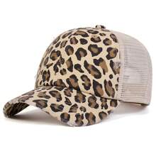 1pc Women's Leopard Print Distressed Trucker Hat, Embroidered Baseball Cap, Streetwear Fashion Mesh Hat, Outdoor Sun Protection Casual Cap For Spring/Autumn Travel, Beach,Summer,Holiday,Festival - Multicolor - View 3