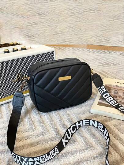 [Fashionable Crossbody Bag] Quilted Crossbody Bag, Women's Compact Square Design With Adjustable Shoulder Strap, Multiple Colors (Black, White, Beige, Brown, Gray), PU Material, Suitable For Daily Use