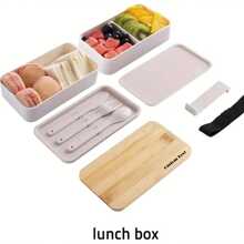 1pc Customized Bento Lunch Box With Japanese Style, Suitable For Students, Office Workers, Microwave-Friendly Bamboo Lid, Made Of Wheat Straw, Single/Double Layer, Multi-Color Options, Portable Meal Container For School Lunch, Work Meal, Outdoor, Travel, Picnic