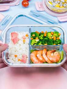 1 pieza Recipiente de almacenamiento de alimentos de vidrio apto para microondas, caja de almuerzo aislada, tazón de vidrio organizador de cocina, tapas de color aleatorio (Nota: Las tapas no son aptas para microondas) - Multicolor - Ver 7