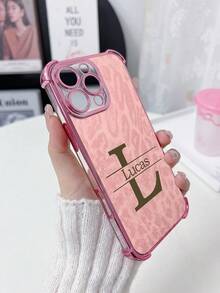 1pc Personalized Minimalist Text Custom Clear UV Printed Design/Rose Gold Electroplated Shockproof Lens Protection Phone Case, Meets Customers' Personalization Needs! Suitable Compatible With Apple 11/12/13/14/15/16/PROMAX, A13/A14/A15/A53/A55/A54/A55, S23/S23Ultra/S24Ultra/S24/Galaxy, Can Be Used As Gifts And Daily Use - Pink - View 6