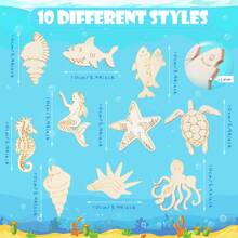 10 Pieces Unfinished Wooden Ocean Animal Cut-Outs For Summer Wooden Ocean Decorative Paintings, 10 Styles Of Blank Beach Octopus Mermaid Sea Turtle Animal Life Cut-Outs For DIY Craft Hanging Home Decor
