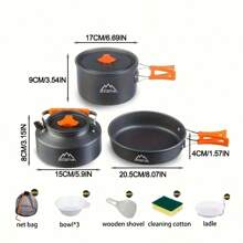 3-częściowy zestaw aluminiowych lekkich naczyń kempingowych (garnek/patelnia/czajnik) | Plecak turystyczny, piknikowy, do gotowania na świeżym powietrzu | Przenośny, łatwy w przechowywaniu, odporny na upadki