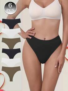 6 piezas de bragas sin costuras, tangas sexys de unicolor, bragas de cintura baja, tangas suaves con gran elasticidad, ropa interior de lencería