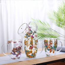 4 piezas, 12 oz / 350 ml innovador vidrio de doble capa con verdadera flor seca, vidrio de borosilicato alto, taza de café reutilizable adecuada para diversas bebidas como jugos, bebidas, batidos, té, etc. - muy adecuada para uso en el hogar y la oficina. - transparente - Ver 2