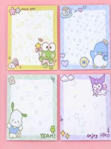 Sanrio 4 Sets /80 Piezas de Notas Adhesivas Sanrio, Pegatinas de Dibujos Animados Lindos de Melody Lomi, Accesorios de Apariencia Hermosa para Tomar Notas y Mensajes, Útiles escolares, Vuelta al Colegio