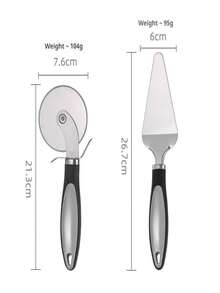 半件套不锈钢披萨刀、奶酪铲、薄底披萨刀、烘焙工具、披萨刀、母亲节礼品套装 - 黑色 - 查看 3