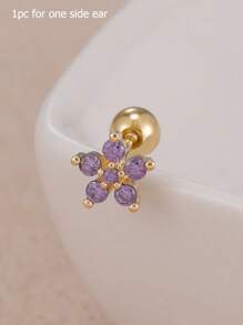 1 pieza de pendiente de aro mini de flor de circonia en acero inoxidable chapado en oro de 18K para mujer, joyería de piercing en hélix y cartílago