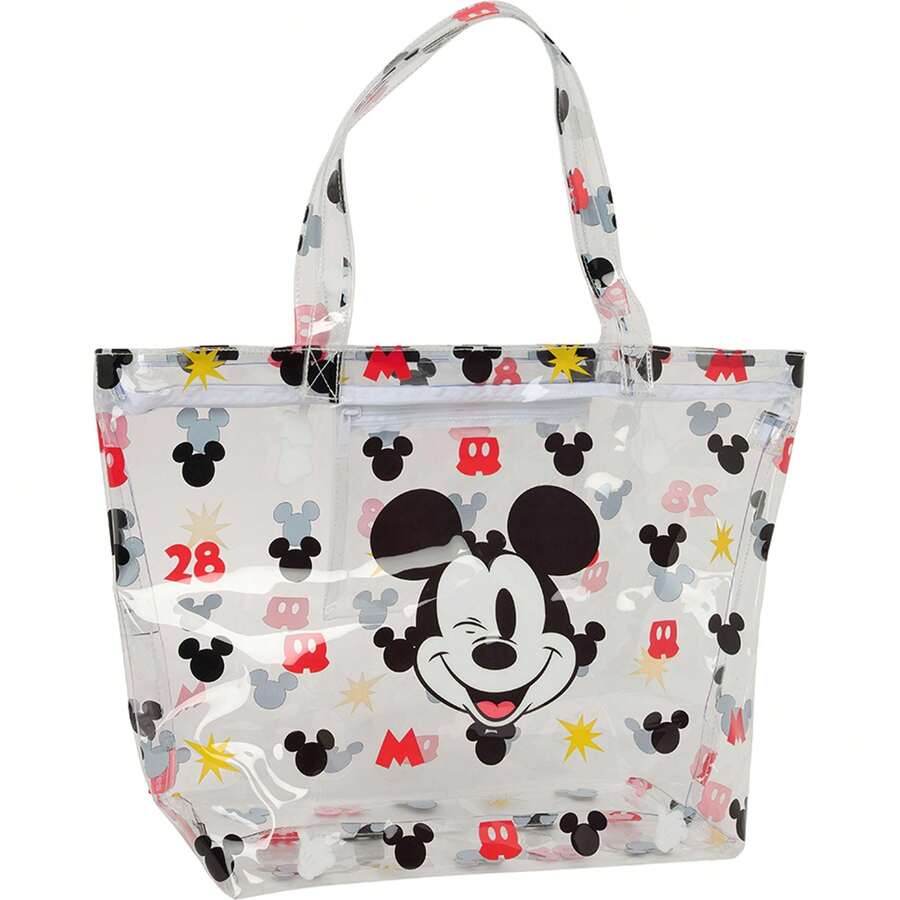 Disney Sac de Courses avec Fermeture Éclair "Beach" - Grand Sac de Femme, Décontracté et Élégant avec Poignées Confortables - Sac de Courses avec Design ou Idéal pour Faire du Shopping ou à la Plage - Blanc - Voir 1