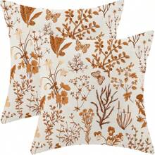 2 UNIDADES Funda de cojín de flores silvestres de color naranja oscuro de otoño, funda de cojín decorativo con flores de temporada, funda de cojín cuadrada decorativa para exteriores, adecuada para decorar cojines, sofás, salas de estar, dormitorios, balcones al aire libre, patios, impresión lateral, sin relleno de cojín (40cm*40cm, 45cm*45cm, 50cm*50cm)