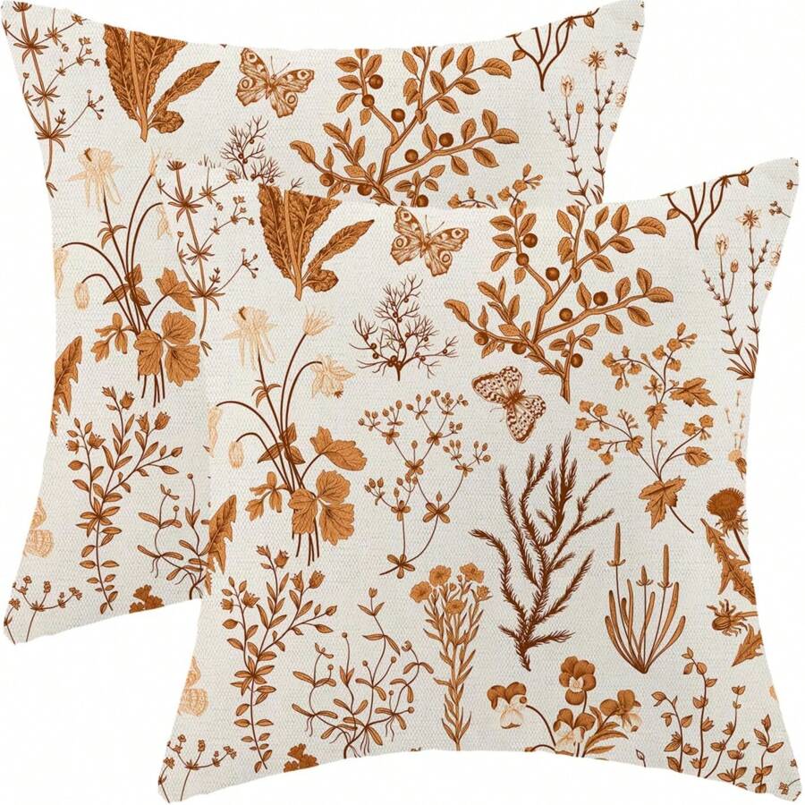 2 UNIDADES Funda de cojín de flores silvestres de color naranja oscuro de otoño, funda de cojín decorativo con flores de temporada, funda de cojín cuadrada decorativa para exteriores, adecuada para decorar cojines, sofás, salas de estar, dormitorios, balcones al aire libre, patios, impresión lateral, sin relleno de cojín (40cm*40cm, 45cm*45cm, 50cm*50cm)