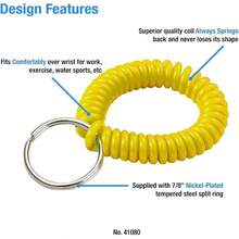 Bobina de muñeca en espiral de  de diámetro con llavero de acero, pulsera flexible, se estira hasta 30 cm, unisex, rosa adulto - Amarillo - Ver 3