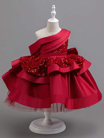 Rochie elegantă de lux pentru fete tinere, cu fundă mare și strălucire, rochie de petrecere de prințesă pentru Halloween, absolvire, evenimente formale