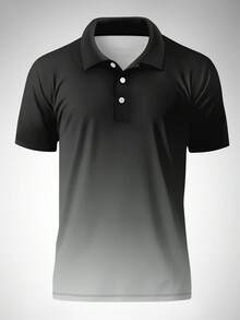 男士渐变色印花休闲时尚短袖 Polo 衫 - 黑色 - 查看 4