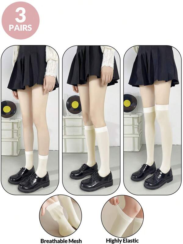 3Pairs Pressure Socks Lolita Style Women's Sexy Schoolgirl Style Jk Socks Pressure Socks Over Knee Socks Thigh-High Socks Knee-High Socks