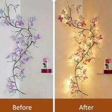 1pack 1.3m/51.18inch 30 LED Charming Willow Vine Branch Lights With Blue And Purple Butterfly USB Powered For Home Table Wall Holiday Indoor Party Wedding Patio Living Room Decoration