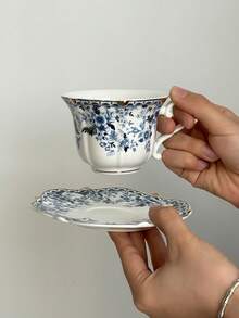 European Style Cup And Saucer Set With Vintage Golden Design, Luxury English Tea Cup & Saucer Sets For Afternoon Tea, Ceramic Tea Set For Palace, Housewarming, Gift, Party - Multicolor - View 15