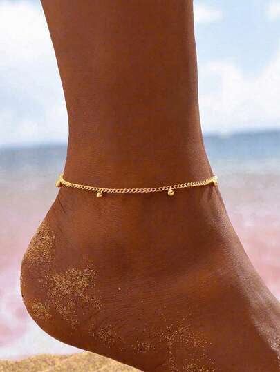 MONALLY Tobillera de acero inoxidable con baño de oro de 18K, de color dorado, con cadena de bolas, de estilo sexy y de moda, para mujer. Accesorio occidental de estilo veraniego para graduación, baile de graduación, vacaciones, viajes, fiestas y cumpleaños. No se desvanece.