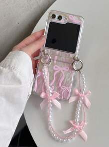 Süßer federiger rosa Bogen Klar Farbverlauf Glitzer Handyhülle kompatibel mit Samsung Galaxy Z Flip6 Z Flip3 Z Flip5 Z Flip 4 Rückseite mit Schleife Perlenkette
