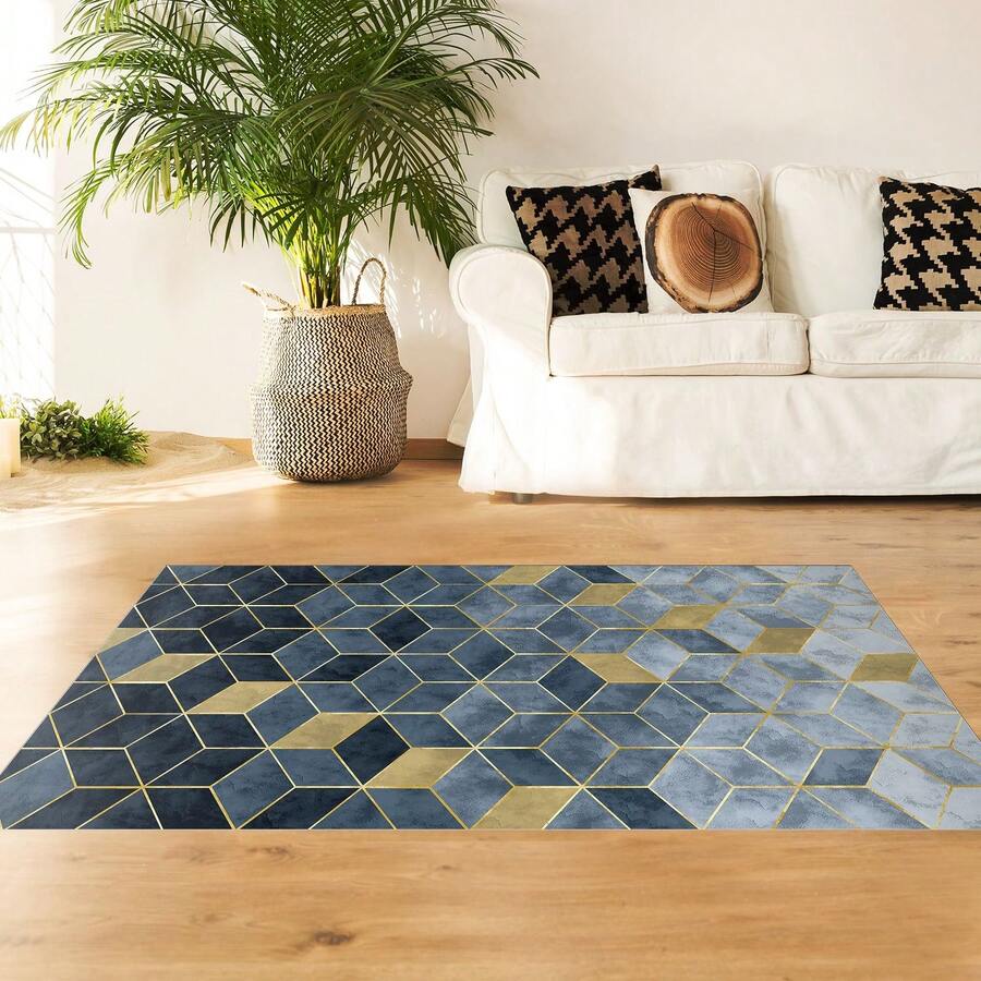 MADE IN TURKEY Inci Digital Printed Turkish Rug – Soft Touch, Washable Carpet With Non-Slip Felt Backing – Modern Decorative Floor Mat, Suitable For Living Room, Bedroom, Hallway Or Entryway – Available In 7 Sizes (50*60, 50*80, 60*100, 80*120, 80*150, 80*200, 80*300 Cm). Quick-Drying, Highly Absorbent, Soft, And Comfortable Design. Suitable For Both Indoor And Outdoor Use - Royal Blue - View 1