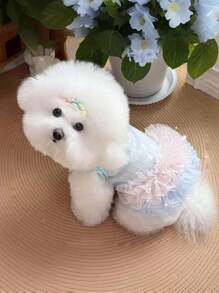 1 pezzo Elegante vestito da ballerina in tulle per cani, vestito da principessa senza maniche per outfit da festa romantico, adatto per cani piccoli, gatti, fresco in primavera/estate