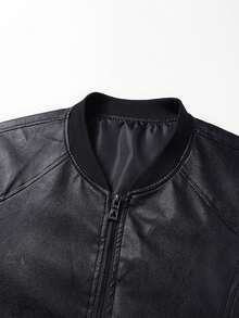 Áo khoác da thời trang màu đen dành cho nam - Cổ áo bóng chày thường ngày, túi, dáng rộng, có thể giặt bằng máy, thích hợp để mặc thường ngày - màu đen - Xem 5