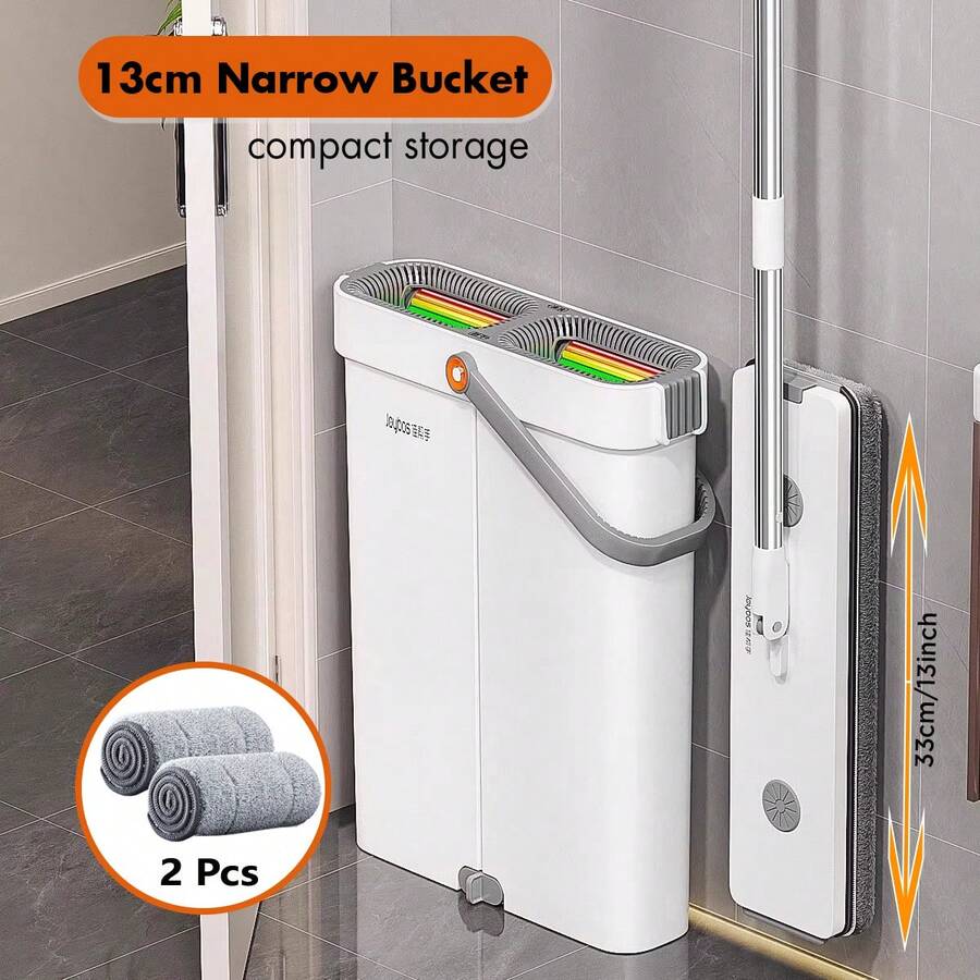 Joybos Mop And Bucket With Wringer Set, Hands Free Flat Floor Mop And Bucket, 2 Washable Microfiber Pads Included, 33cm / 13-Inch Mop Head, Wet And Dry Use, Home Floor Cleaning System For All Floor Types And Windows