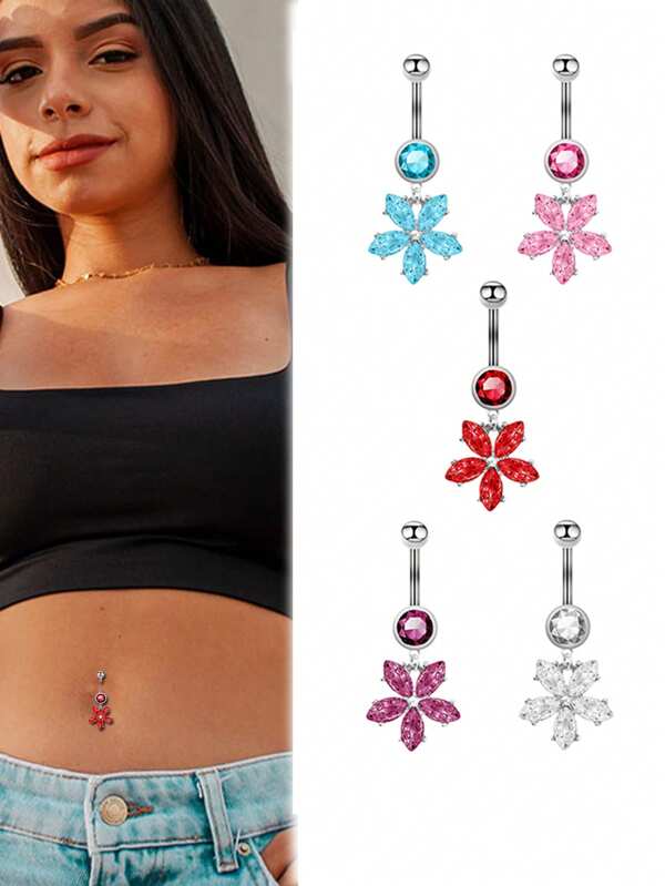 10pcs New Belly Button Ring Creative Five-Fold Flower Low-Allergy Belly Button Ring Belly Button Button Piercing Jewelry