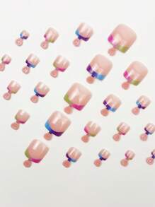 Instantly Upgrade Your Look With 96pcs Press On Nails Short Modern Fashion Square Nail Tips, Simple Daily Nail Charms, Colorful French Tip Nails Press On Fake Nails, Nude Pink Press On Toe Nails, Ins Style Nail Art, Detachable And Reusable Toenail Pieces, Glossy Nail Set, Sweet And Cute Nail Press On, Suitable For Girls And Women's Daily Life Nail Supplies