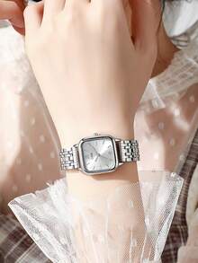 1pc Minimalist Elegant Mixed Bar Scale Square Dial Non-Waterproof Steel Band Quartz Watch, Suitable For Birthday Gift, Back To School Gift, Summer Vacation, Halloween Gift, Year-End Promotion, Singles Day - Gold - View 18