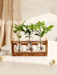 1pc Creative Wooden Frame Hydroponic Flower Vase, Terrarium For Greenery, Home/Office Desktop Decor - Retro color - View 7