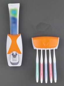 Set van 2 wandgemonteerde tandenborstelhouders met automatische tandpastadispenser, geschikt voor 5 tandenborstels, geen stroom nodig, kunststof, badkameraccessoire, badkamerdecoratie, zomer, terug naar school