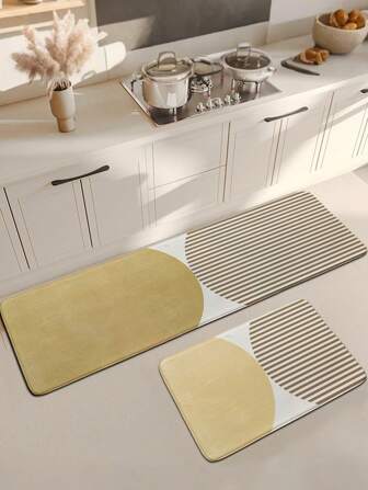 1 tappetino da cucina per casa, con motivo a strisce e a blocchi di colore caldi, antifatica, ammortizzante, assorbente, antiscivolo, lavabile in lavatrice e stirabile. Facile da curare. Adatto per cucina, bagno, ingresso, lavanderia e altre decorazioni per la stanza.