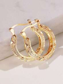 Textured Hoop Earrings - Yellow Gold - View 8