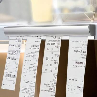1 件无孔铝合金滑动票夹、餐厅订单夹、厨房订单夹、办公文件夹、备忘录存储、发票夹、壁挂式外卖收据整理架，适用于外卖、服务员账单夹、餐厅、厨房和餐车账单夹。